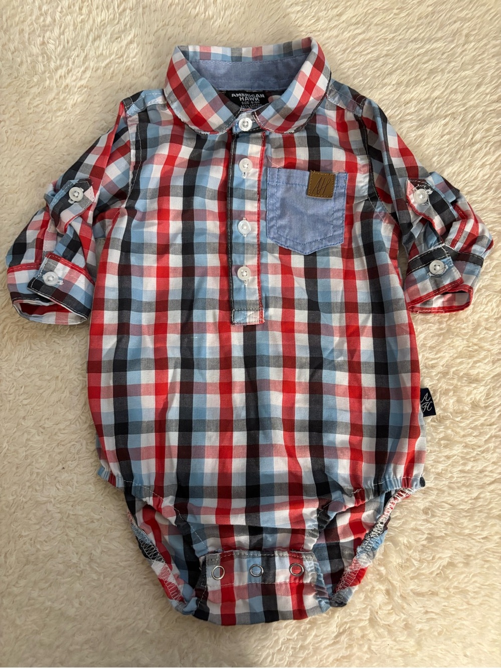 Unbranded Baby Boy Red & Blue Plaid Button-Down Romper